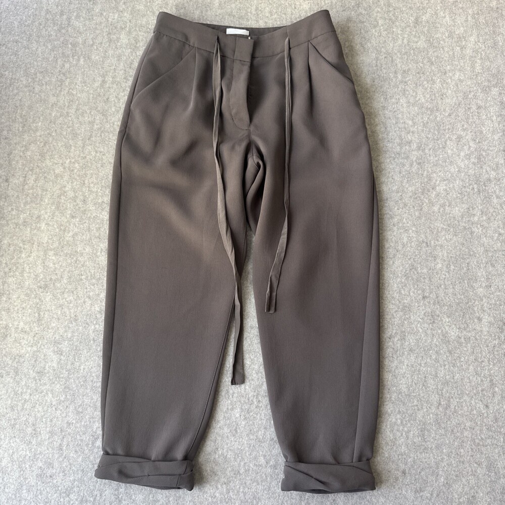 Wilfred Aritzia Allant Crop‎ Pants Womens 4 Taupe Pleated Drawstring Crepe
